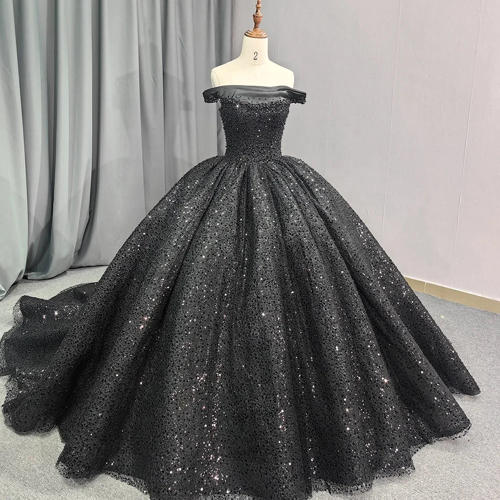 Jancember 6679 Black Off Shoulder Teenage Sequins Birthday Party Formal Quinceanera Dresses