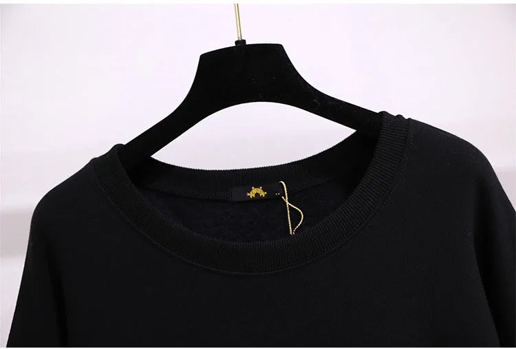 150 kg Übergröße Damen Büste 157 Winter Fleece Lose Pailletten Brief Sweatshirts Rundhals Pullover Top 5XL 6XL 7XL 8XL 9XL