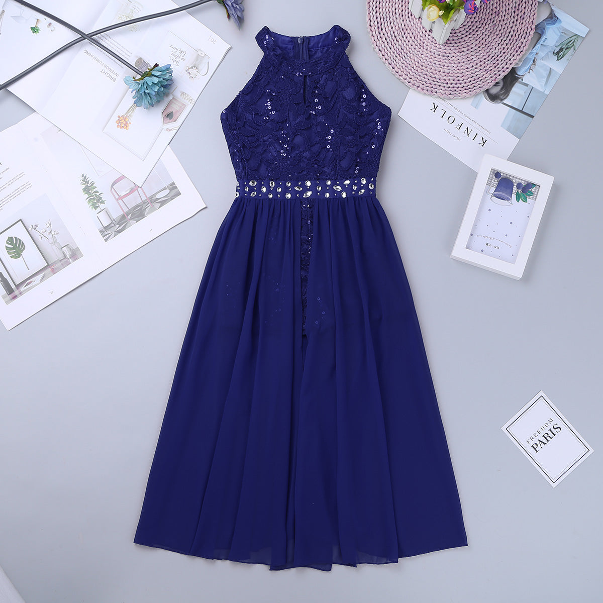 Kinder Mädchen Ärmellose Blumen Spitze Strass Party Kleid Dance Strampler für Schule Pageant Geburtstag Hochzeit Bühne Leistung