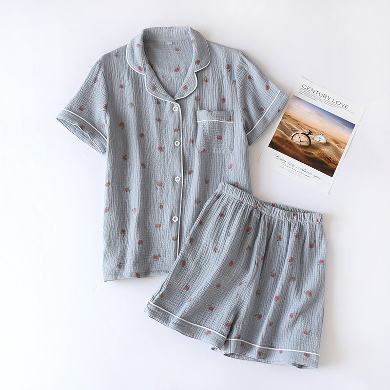 2025 sommer Damen Kurzarm Shorts Pyjamas Set 100 % Baumwolle Krepp Tuch Dünne Hause Service Zwei-stück Frühling und Herbst Lose
