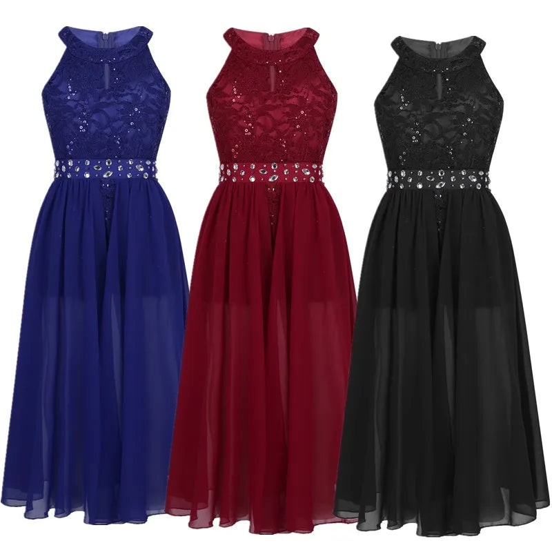Kinder Mädchen Ärmellose Blumen Spitze Strass Party Kleid Dance Strampler für Schule Pageant Geburtstag Hochzeit Bühne Leistung