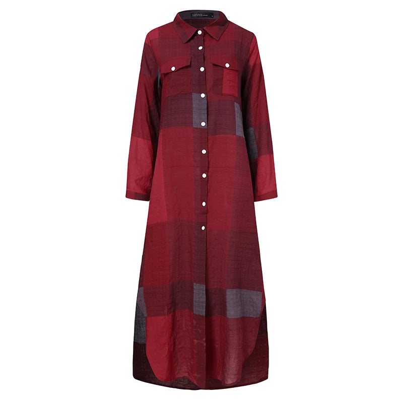 ZANZEA Party Vintage Leopard Robe Frauen 2025, Herbst Casual Langarm Maxi Lange Vestidos Kleid Mode Übergroßen Hemd Sommerkleid