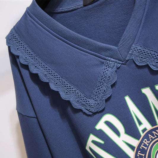 150Kg Plus Größe frauen Herbst Faul Stil Puppe Kragen Sweatshirts Fehlschlag 157cm 6XL 7XL 8XL 9XL 10XL lose Dünnen Langen Ärmeln Top.