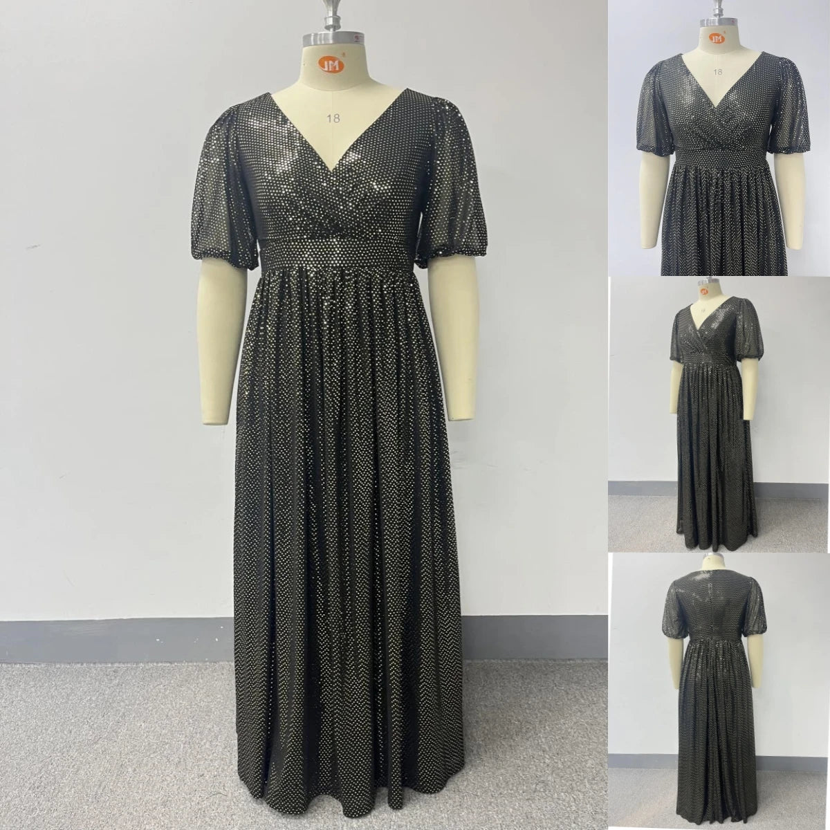 Trendy Luxury Plus Size Women Elegant Evening Dresses Short Sleeve A-line Shiny Party Dresses Women Church Dresses With Lining.