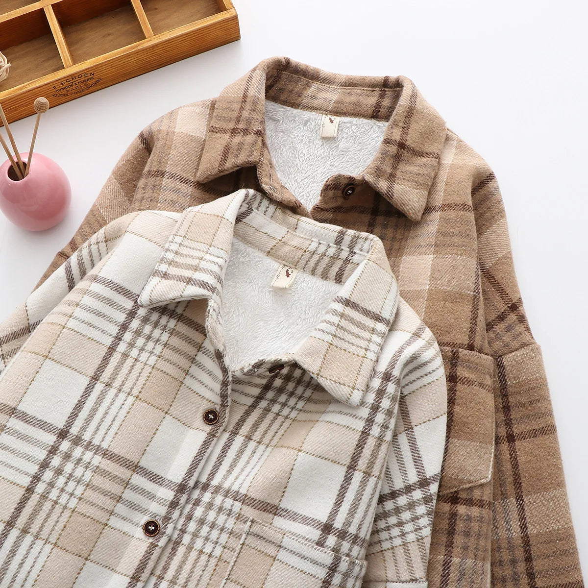 Vintage Kariertes Hemd Frauen Herbst Winter Langarm Dicke Samt Blusen und Tops Elegante Harajuku Bluse Jacke Korean Outwear