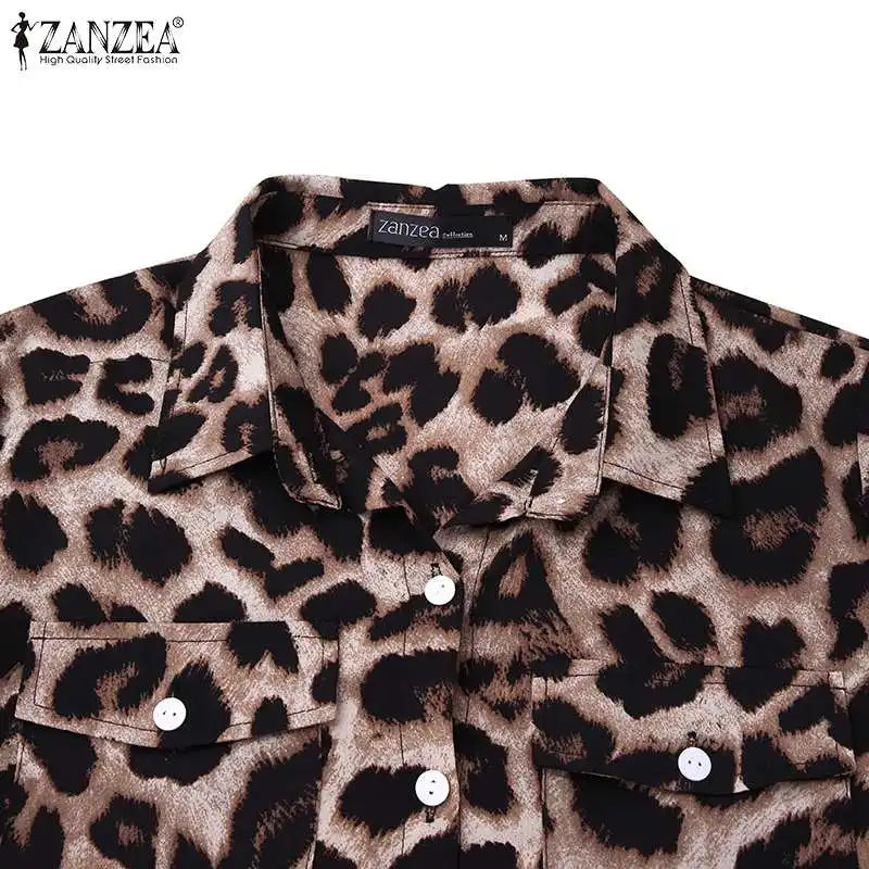 ZANZEA Party Vintage Leopard Robe Frauen 2025, Herbst Casual Langarm Maxi Lange Vestidos Kleid Mode Übergroßen Hemd Sommerkleid