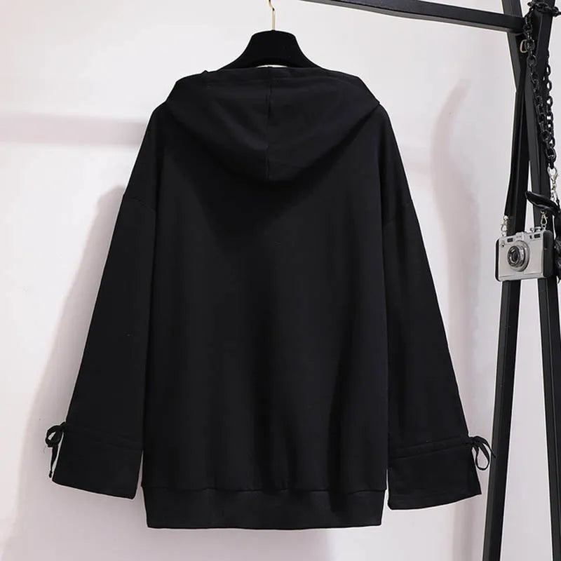 150Kg Plus Größe frauen Frühling Herbst Mit Kapuze Gedruckt Sweatshirt Büste 155cm 6XL 7XL 8XL 9XL 10XL Lange-ärmeln Top Schwarz Weiß