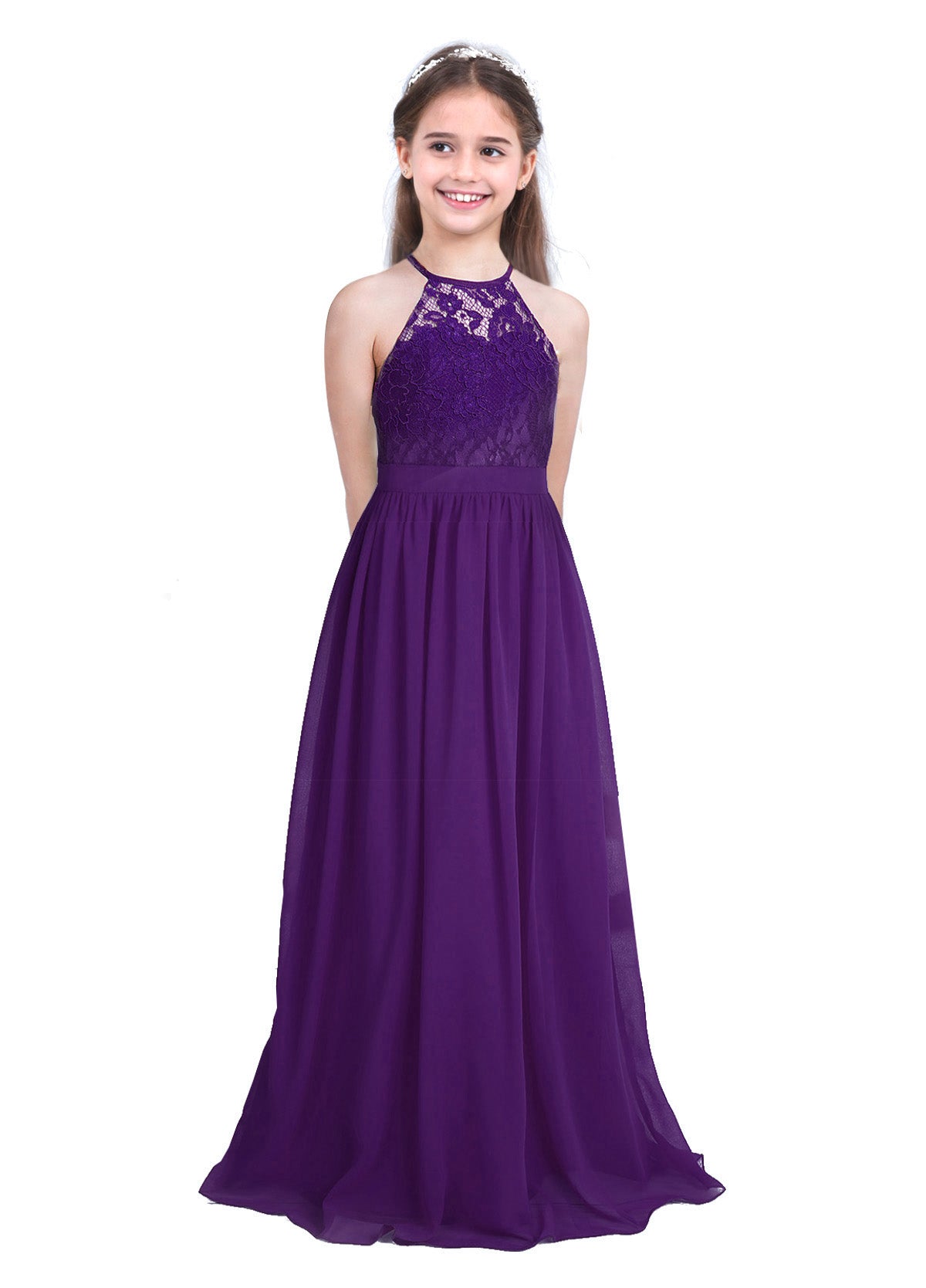 Sommer Mode Blume Mädchen Kleid Hochzeit Geburtstag Party Kinder Lange Kleid Vestido Elegante Halter Neck Floral Spitze Prinzessin Kleid