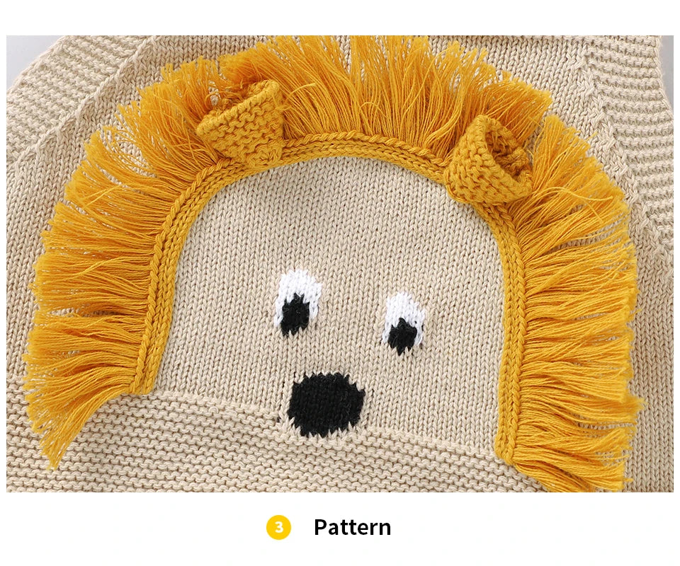 Baby-Body, niedlicher Cartoon-Löwe, Kleinkind-Säuglings-Onesies, 100 % Baumwolle, gestrickt, für Neugeborene, Kinder, Kleidung, einteiliger Overall, ärmellos