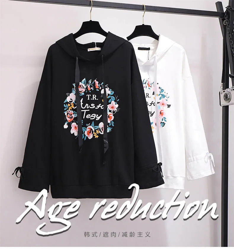 150Kg Plus Größe frauen Frühling Herbst Mit Kapuze Gedruckt Sweatshirt Büste 155cm 6XL 7XL 8XL 9XL 10XL Lange-ärmeln Top Schwarz Weiß