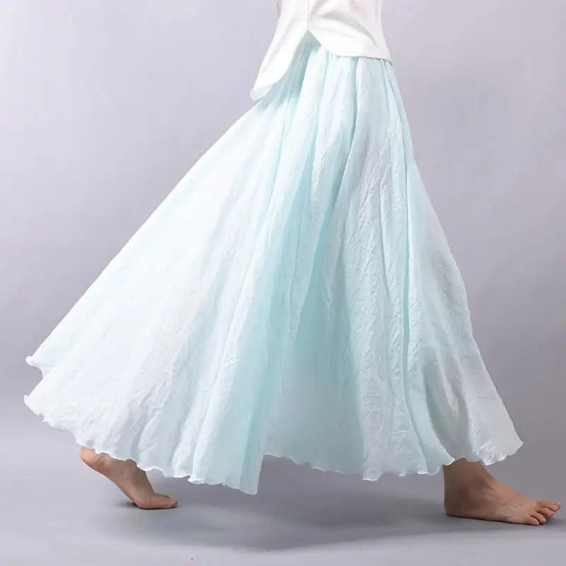 Frauen Elegante Hohe Taille Leinen Maxi Rock 2023 Sommer Damen Casual Elastische Taille 2 Schichten Röcke saia feminina 20 Farben SK53