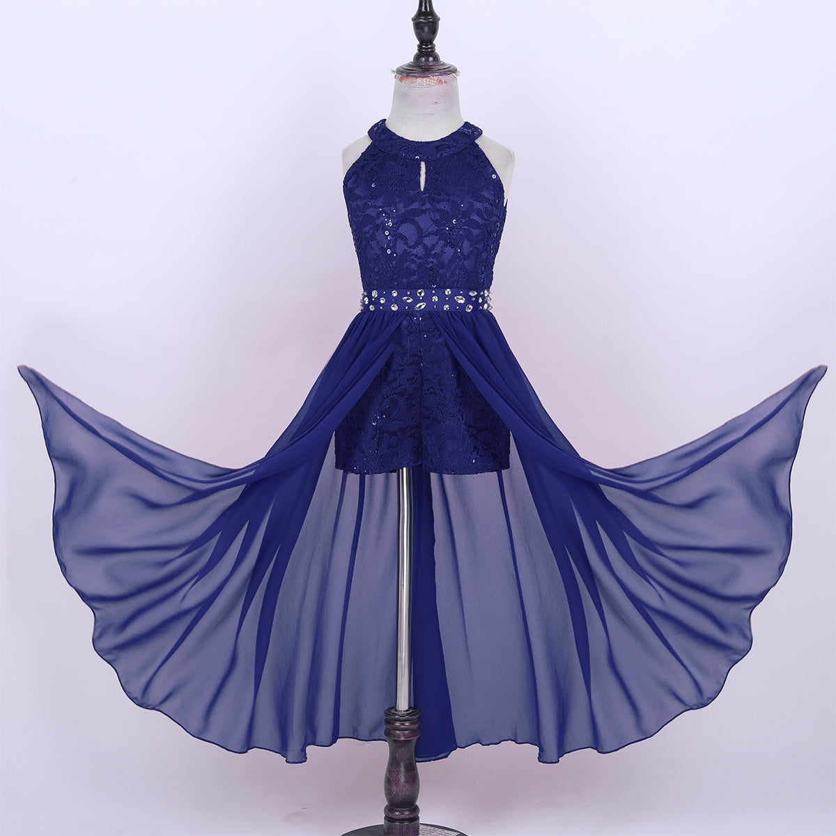 Kinder Mädchen Ärmellose Blumen Spitze Strass Party Kleid Dance Strampler für Schule Pageant Geburtstag Hochzeit Bühne Leistung