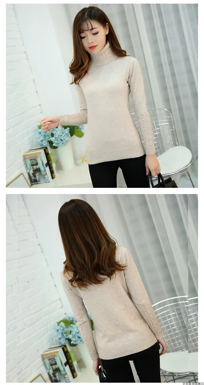 Frauen Pullover Rollkragen Pullover Herbst Winter Pullover Neue 2025, Lange Ärmel Dicke Warme Weibliche Pullover Khaki