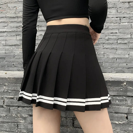 Vintage Korean Style Patchwork Skirt Harajuku JK Black Pleated Skirts Gothic Streetwear High Waist Mini Skirt Women Punk Skirt.