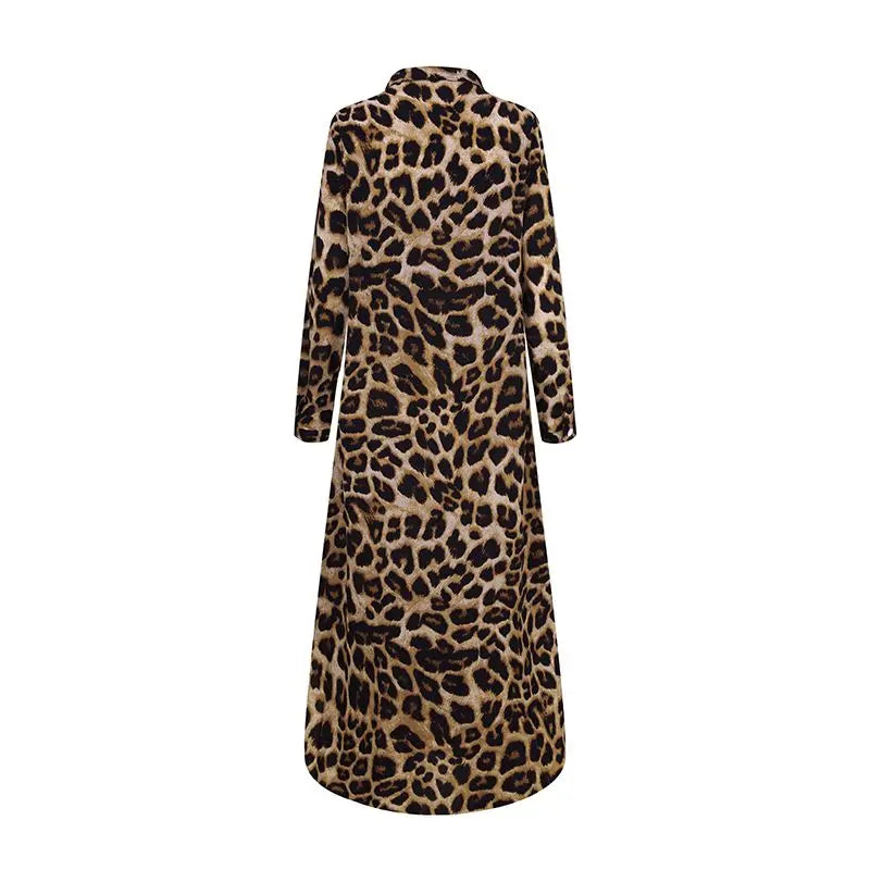 ZANZEA Party Vintage Leopard Robe Frauen 2025, Herbst Casual Langarm Maxi Lange Vestidos Kleid Mode Übergroßen Hemd Sommerkleid
