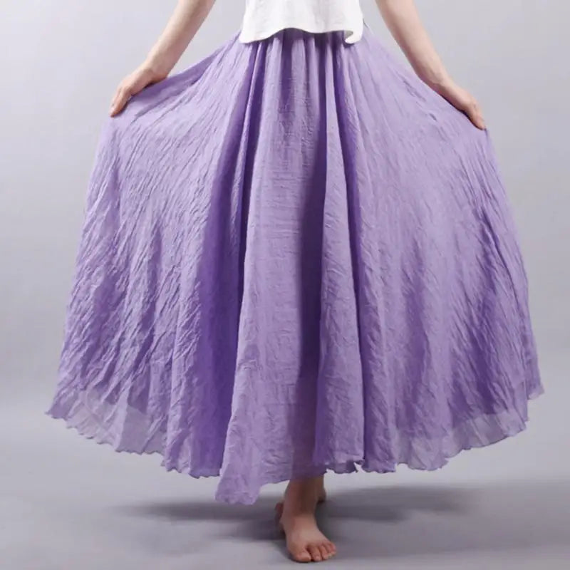 Frauen Elegante Hohe Taille Leinen Maxi Rock 2023 Sommer Damen Casual Elastische Taille 2 Schichten Röcke saia feminina 20 Farben SK53