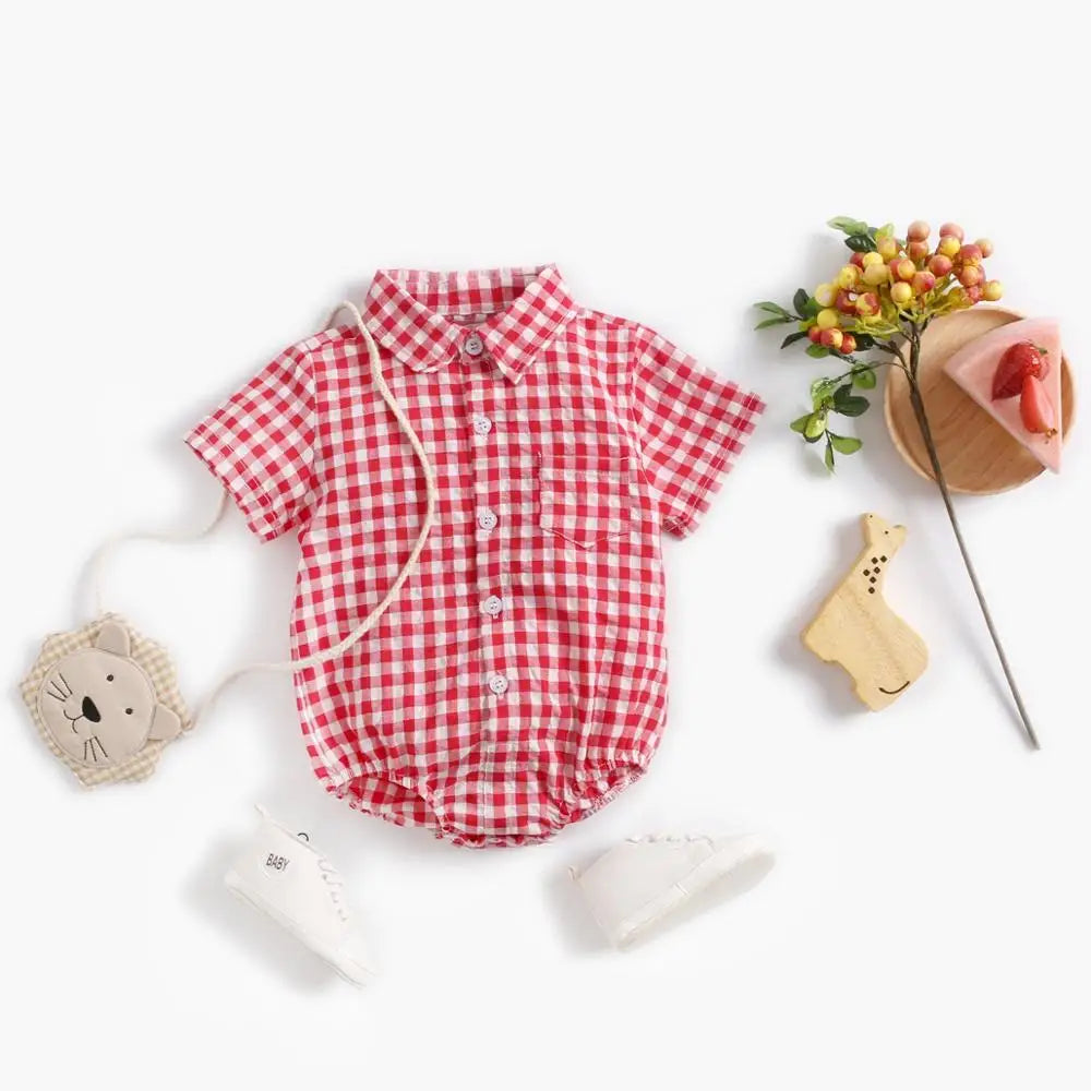 Sanlutoz Sommer Baby Jungen Bodys Baumwolle Baby Kleidung Plaid Mode Kurzarm Kleinkinder Kleidung Casual