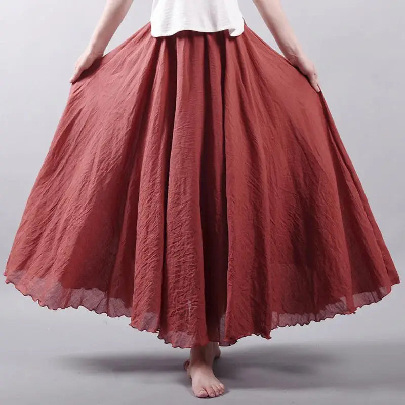 Frauen Elegante Hohe Taille Leinen Maxi Rock 2023 Sommer Damen Casual Elastische Taille 2 Schichten Röcke saia feminina 20 Farben SK53