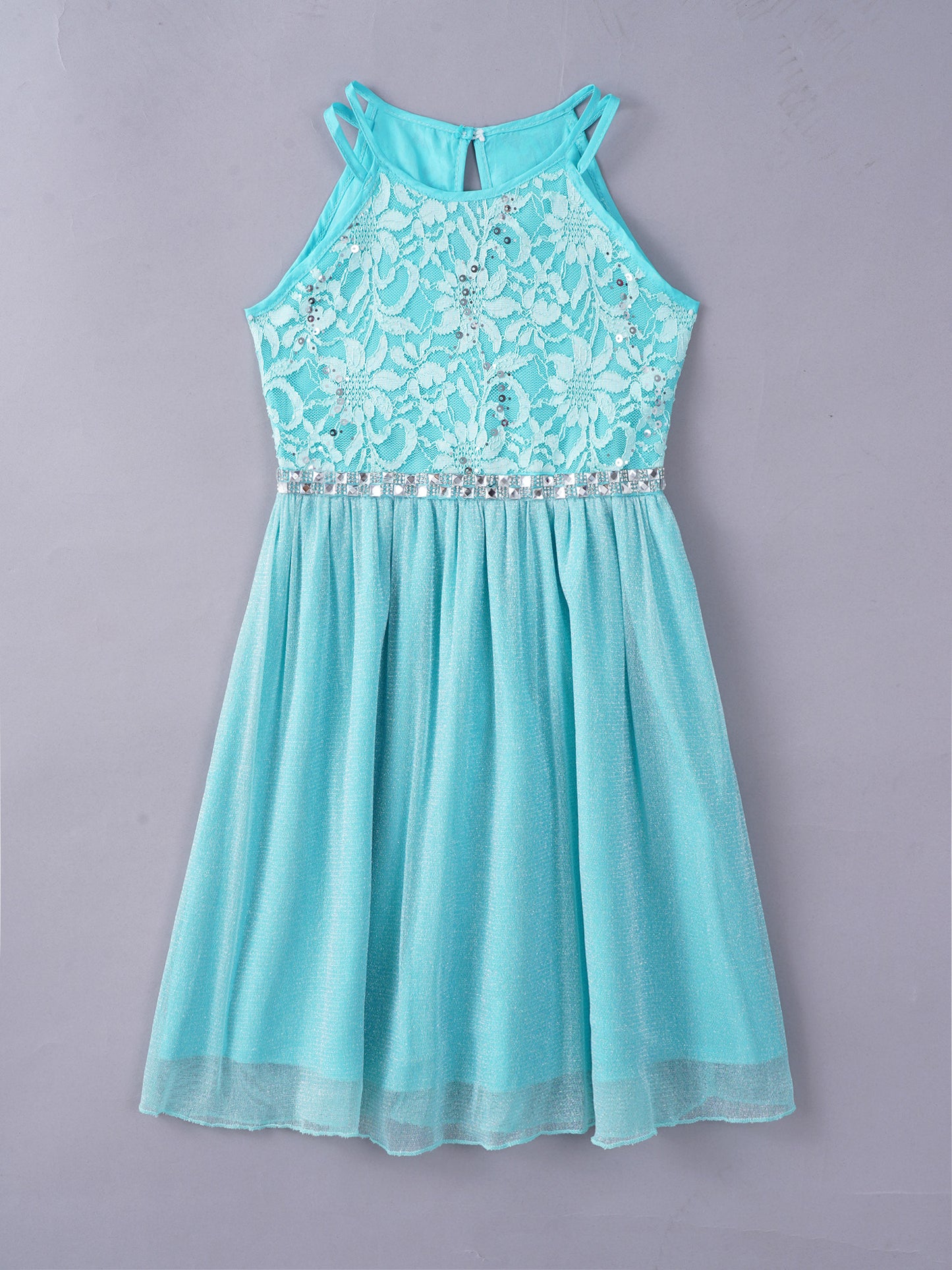 Iiniim Teen Mädchen Ärmellose Pailletten Floral Spitze Glänzenden Kleid Vestido de festa für Hochzeit Formale Geburtstag Party Sommer Kleider