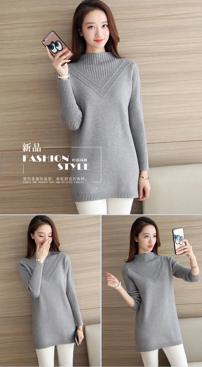 Frühling Herbst Winter Neue Rollkragenpullover Frauen Koreanische Lose Medium Lange Dicke Stricken Top Pullover Bodenbildung Pullover Ziehen