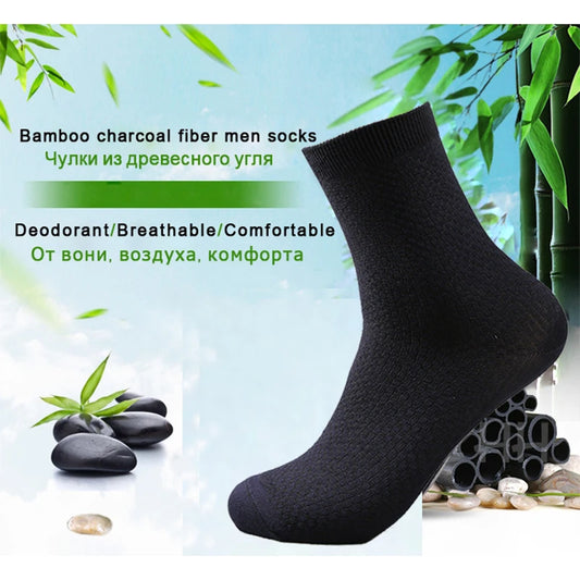 10 Pairs/Lot Men's Bamboo Fiber Socks 2025 New Compression Autumn Long Black Business Casual Man Dress Sock Gift Plus Size 42-45.
