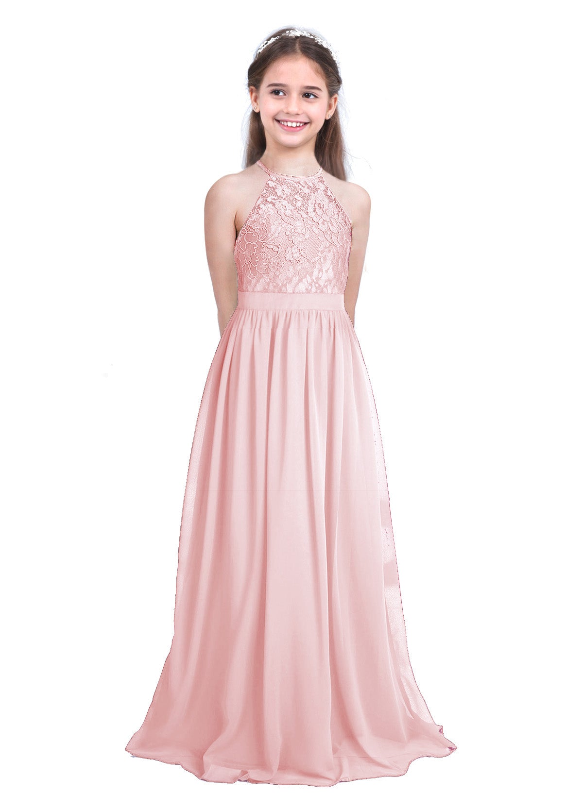 Sommer Mode Blume Mädchen Kleid Hochzeit Geburtstag Party Kinder Lange Kleid Vestido Elegante Halter Neck Floral Spitze Prinzessin Kleid