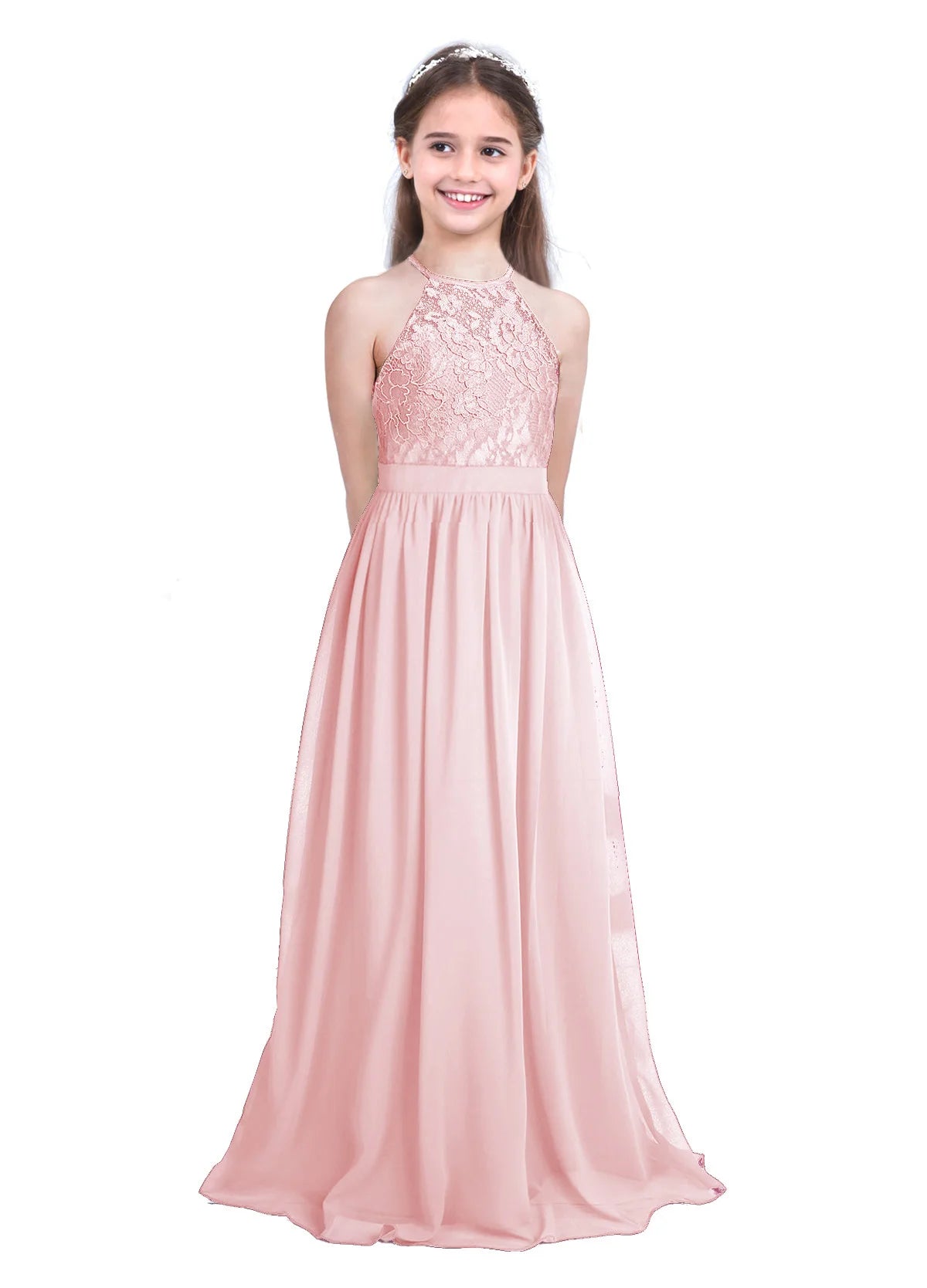Sommer Mode Blume Mädchen Kleid Hochzeit Geburtstag Party Kinder Lange Kleid Vestido Elegante Halter Neck Floral Spitze Prinzessin Kleid