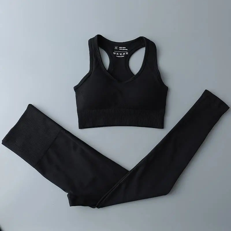 High Waist Elastic Seamless Yoga Wear Women Fitness Clothes Gym Clothing Workout Set Long Sleeve Crop Top Leggings Sports Suit