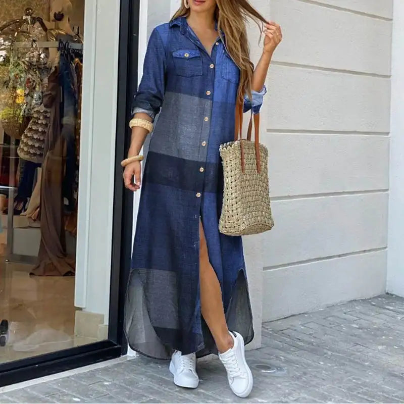 ZANZEA Party Vintage Leopard Robe Frauen 2025, Herbst Casual Langarm Maxi Lange Vestidos Kleid Mode Übergroßen Hemd Sommerkleid