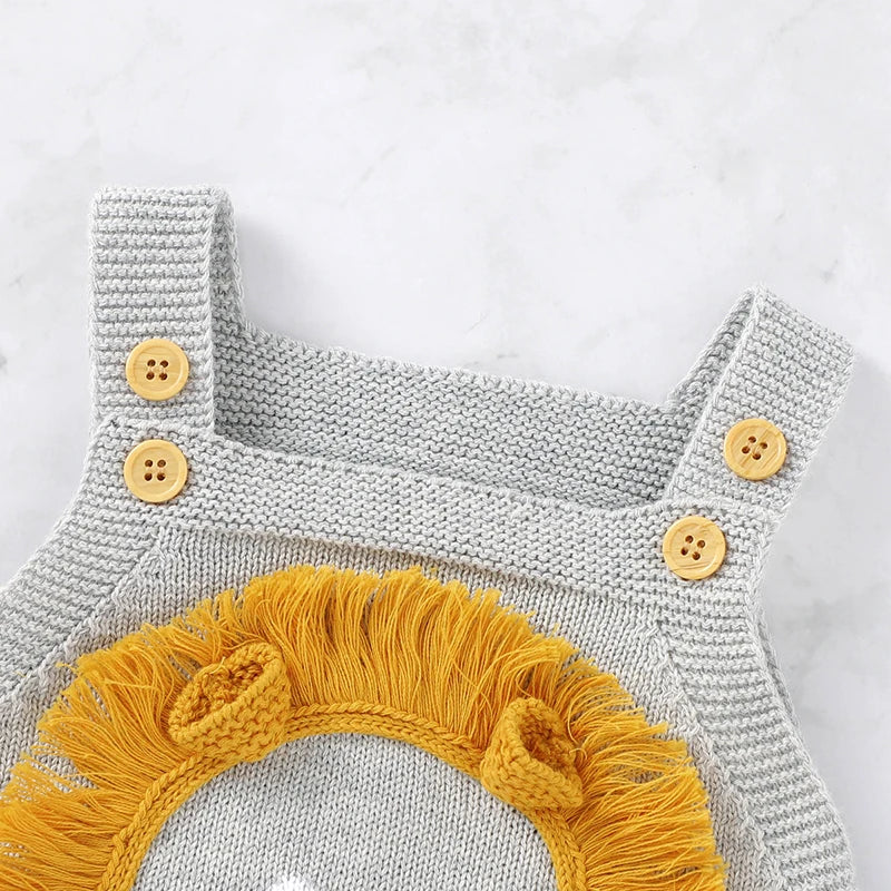 Baby-Body, niedlicher Cartoon-Löwe, Kleinkind-Säuglings-Onesies, 100 % Baumwolle, gestrickt, für Neugeborene, Kinder, Kleidung, einteiliger Overall, ärmellos