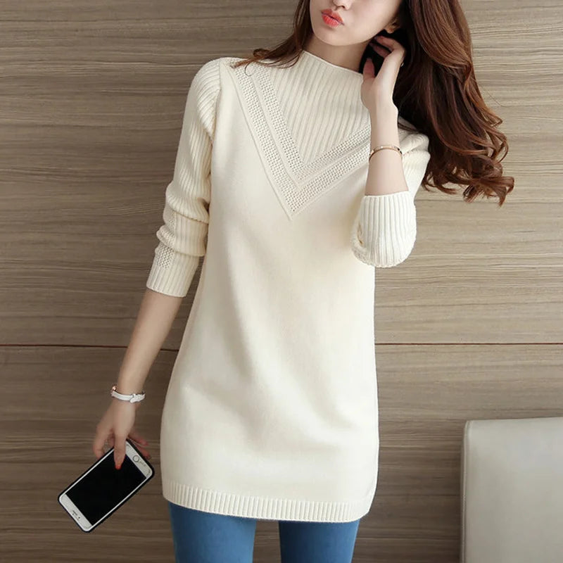 Frühling Herbst Winter Neue Rollkragenpullover Frauen Koreanische Lose Medium Lange Dicke Stricken Top Pullover Bodenbildung Pullover Ziehen