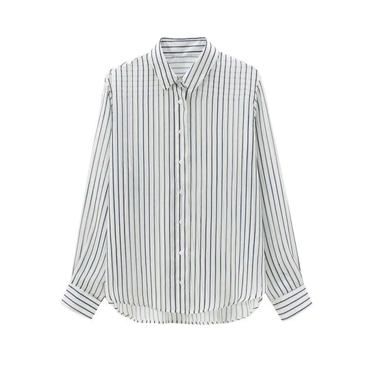 TAOP&ZA Women's Clothing 2024 Early Autumn New Fashion Chic Casual Loose Versatile Texture Striped Long-sleeved Shirt 8926551.