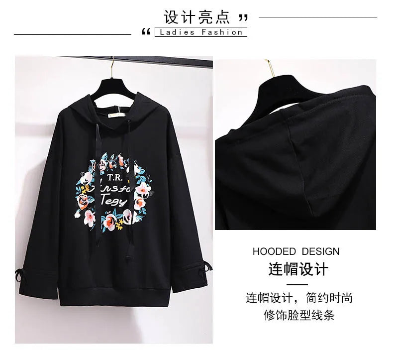 150Kg Plus Größe frauen Frühling Herbst Mit Kapuze Gedruckt Sweatshirt Büste 155cm 6XL 7XL 8XL 9XL 10XL Lange-ärmeln Top Schwarz Weiß