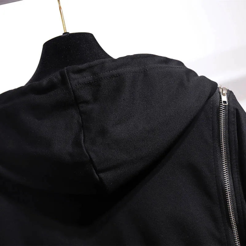 150Kg Plus Größe frauen Frühling Herbst Lose Mit Kapuze Sweatshirt Büste 154cm 6XL 7XL 8XL 9XL 10XL Lange hülse Gefälschte Zipper Top Schwarz