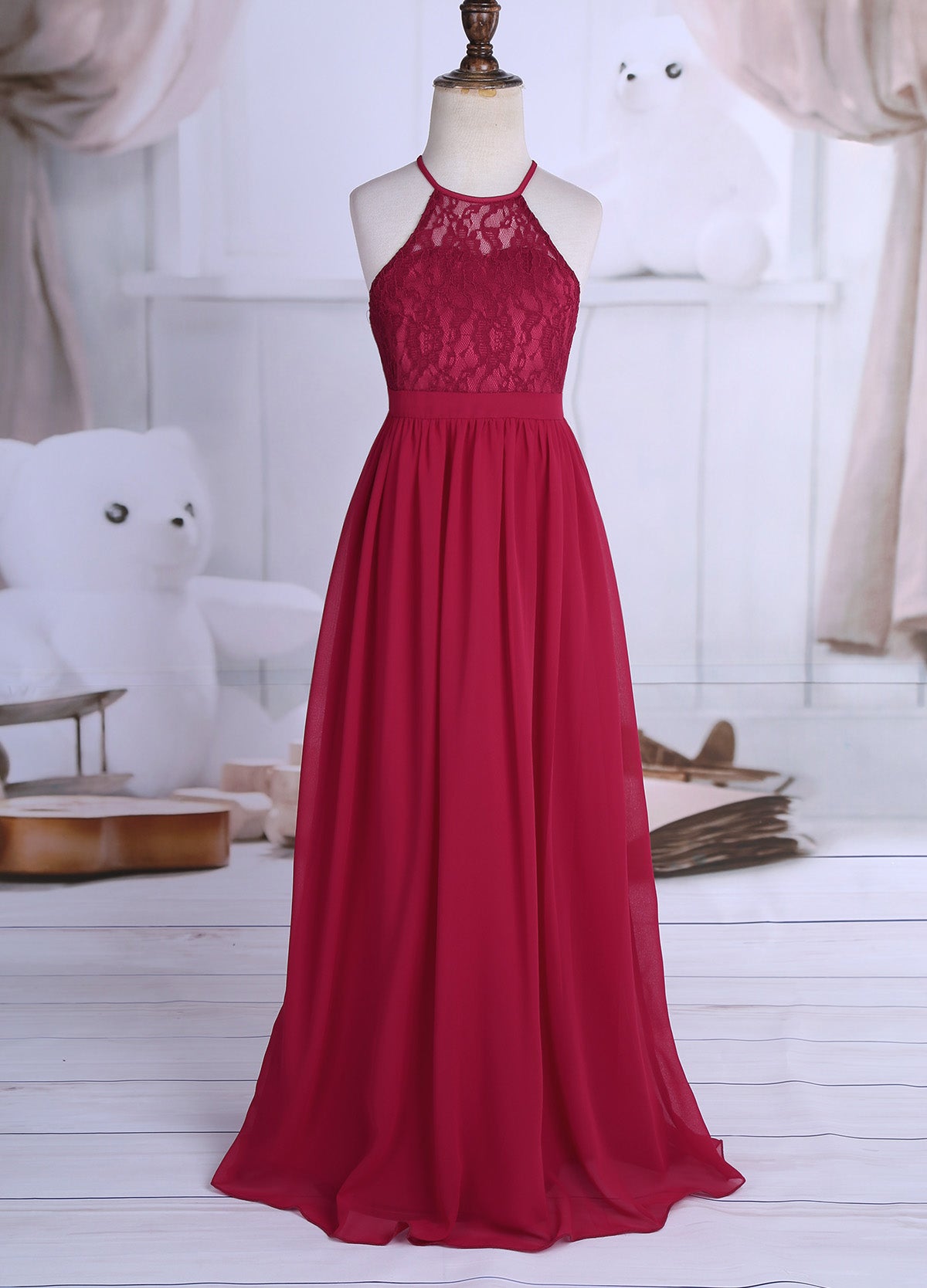 Sommer Mode Blume Mädchen Kleid Hochzeit Geburtstag Party Kinder Lange Kleid Vestido Elegante Halter Neck Floral Spitze Prinzessin Kleid