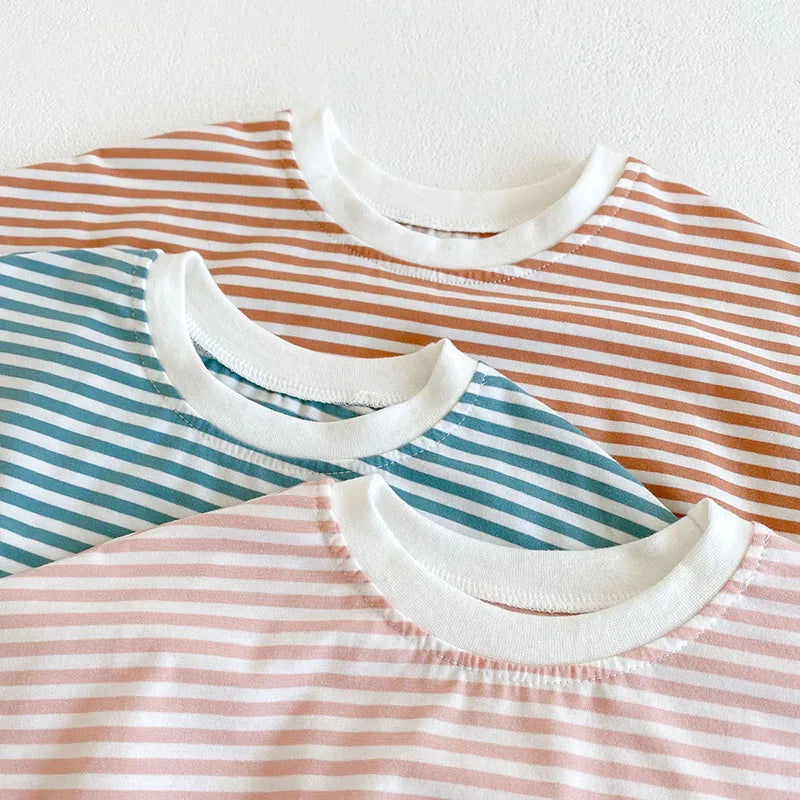 2024 neue Sommer Baby Bodys Mädchen Overalls Infant Jungen Gestreiften Einteilige Neugeborenen Kleidung