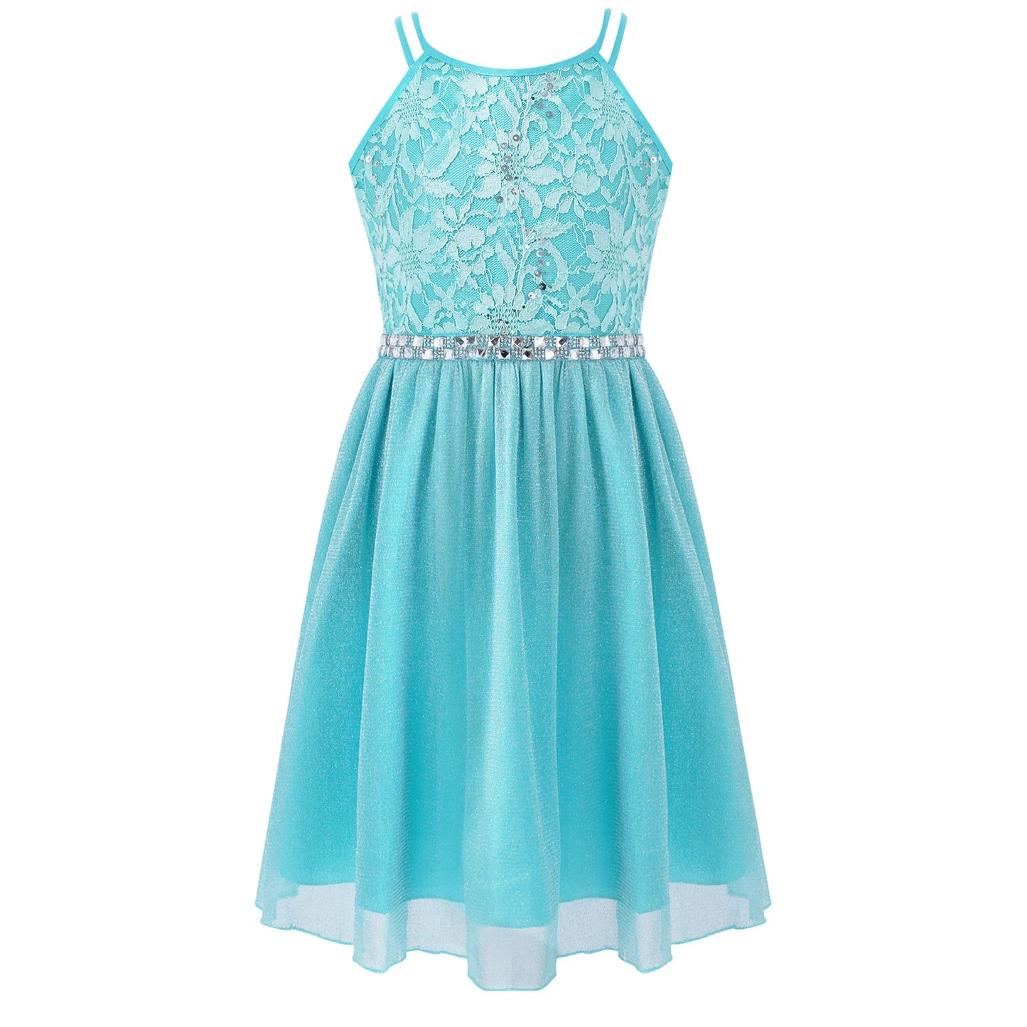 Iiniim Teen Mädchen Ärmellose Pailletten Floral Spitze Glänzenden Kleid Vestido de festa für Hochzeit Formale Geburtstag Party Sommer Kleider