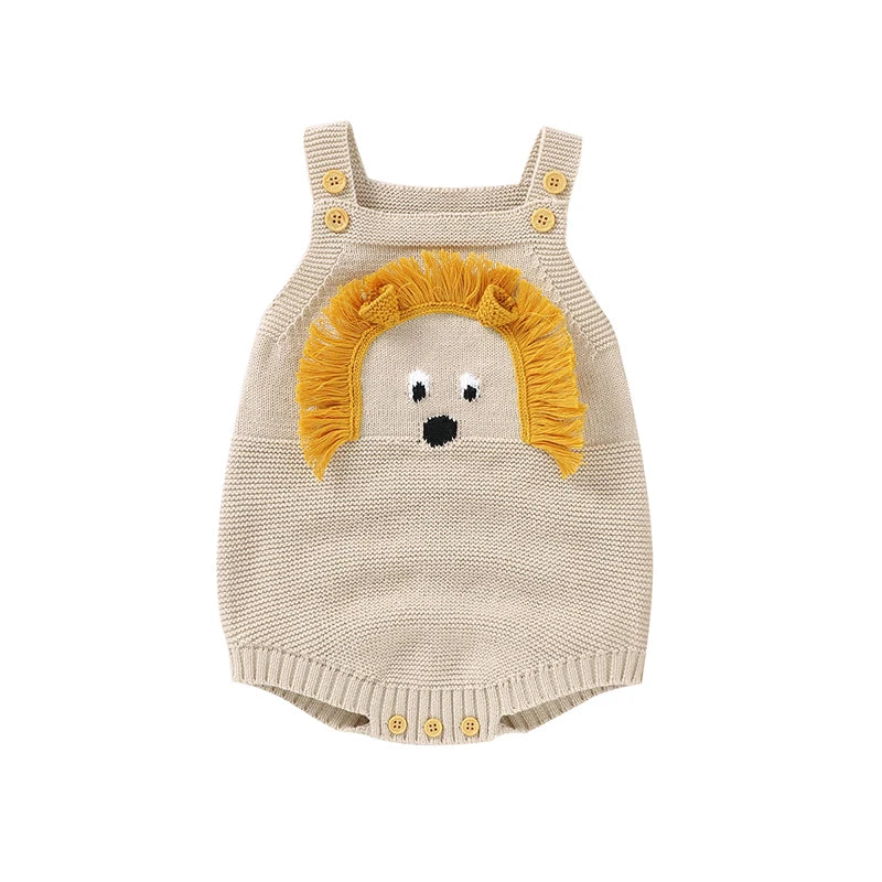 Baby-Body, niedlicher Cartoon-Löwe, Kleinkind-Säuglings-Onesies, 100 % Baumwolle, gestrickt, für Neugeborene, Kinder, Kleidung, einteiliger Overall, ärmellos