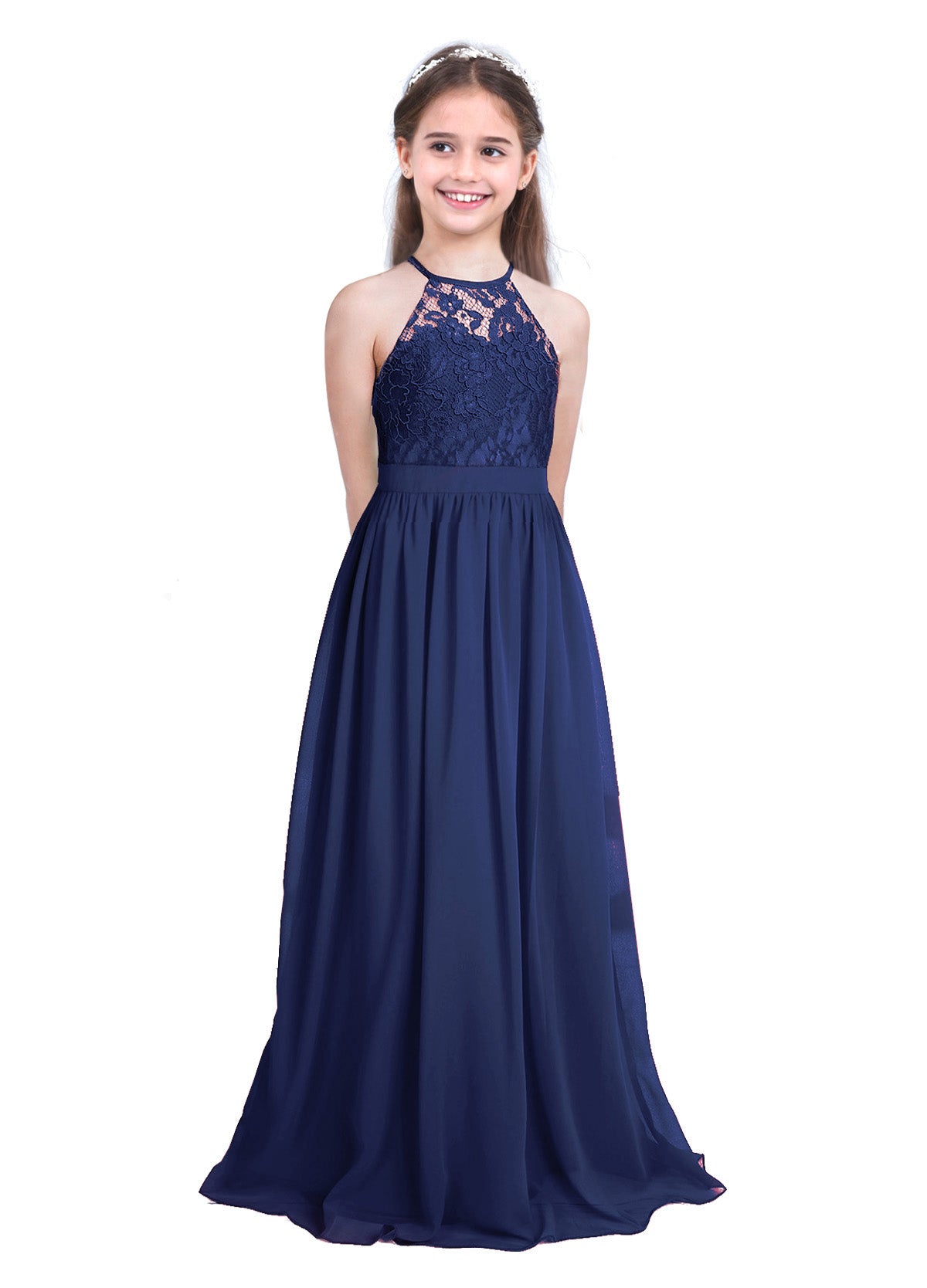 Sommer Mode Blume Mädchen Kleid Hochzeit Geburtstag Party Kinder Lange Kleid Vestido Elegante Halter Neck Floral Spitze Prinzessin Kleid