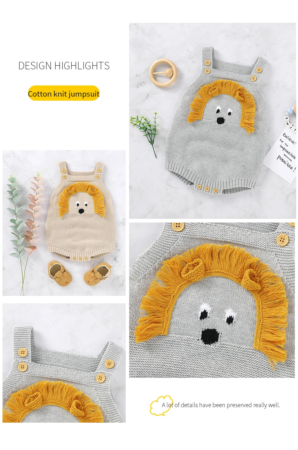 Baby-Body, niedlicher Cartoon-Löwe, Kleinkind-Säuglings-Onesies, 100 % Baumwolle, gestrickt, für Neugeborene, Kinder, Kleidung, einteiliger Overall, ärmellos