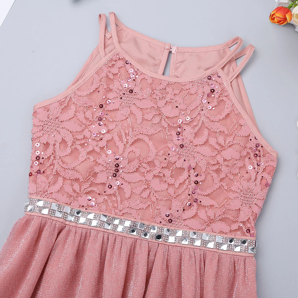 Iiniim Teen Mädchen Ärmellose Pailletten Floral Spitze Glänzenden Kleid Vestido de festa für Hochzeit Formale Geburtstag Party Sommer Kleider