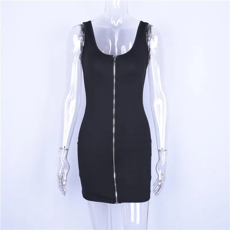 Hugcitar ärmellose V-Ausschnitt Reiß verschluss rücken frei sexy Bodycon Mini kleid 2019 Sommer Frauen Mode schwarz Party kleidung.