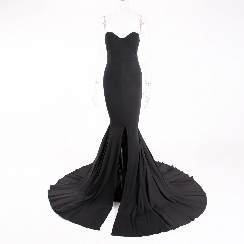 Sexy trägerloses langes schwarzes Maxikleid mit Vorderschlitz, nackte Schulter, rot, Damen-Abend-Sommer-Nachtkleid, Party, Umstandskleider