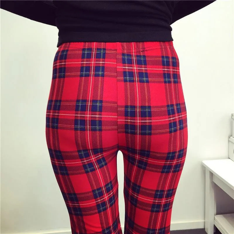 CUHAKCI Mode Plaid Druck Leggings Frauen Sexy Fitness Leggins Grid Floral Streifen Hosen Hohe Taille Bleistift Hosen
