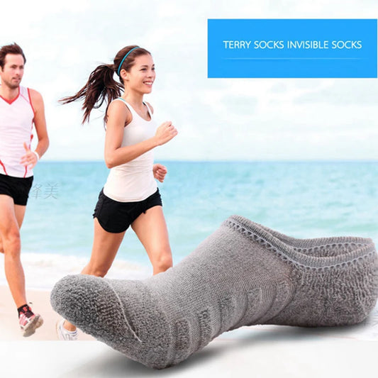 5 Pairs/Lot Men's Fashion Towel Bottom Boat Socks Cotton Sport Sweat Breathes Silicone Anti-Slip Invisible Socks Plus Size 41-45.
