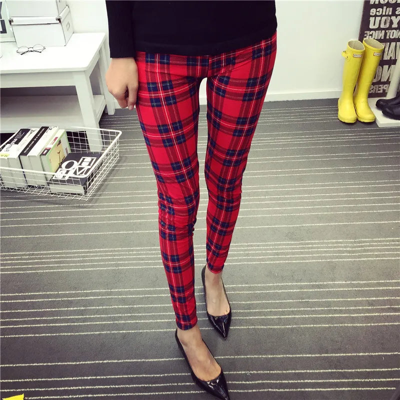 CUHAKCI Mode Plaid Druck Leggings Frauen Sexy Fitness Leggins Grid Floral Streifen Hosen Hohe Taille Bleistift Hosen