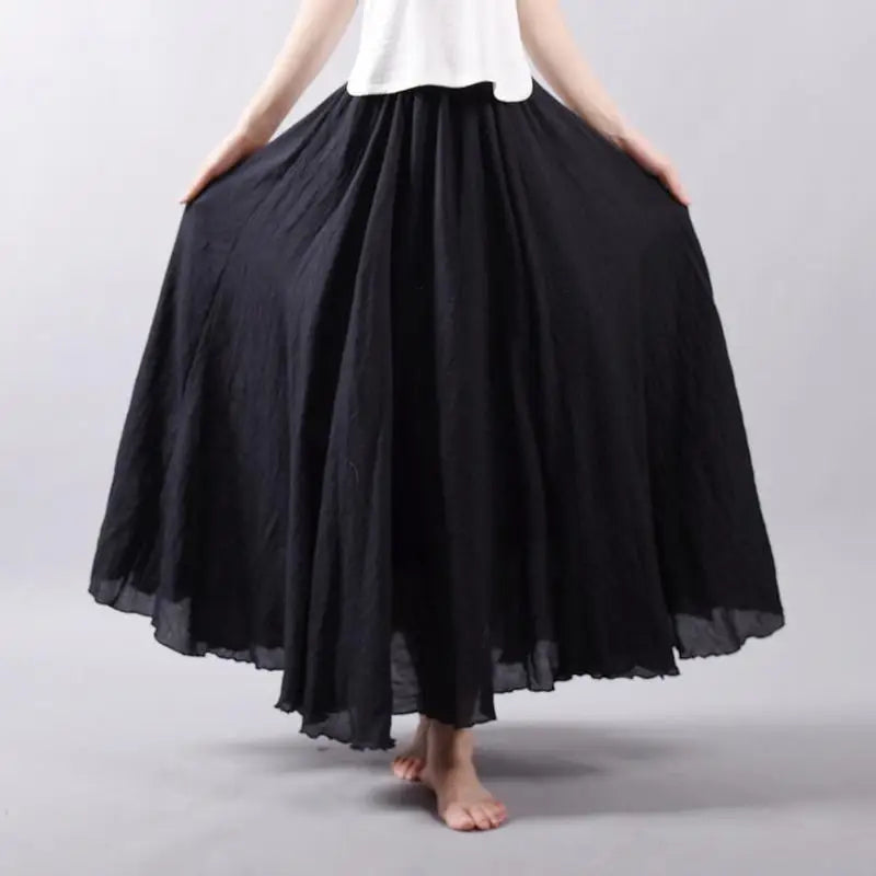 Frauen Elegante Hohe Taille Leinen Maxi Rock 2023 Sommer Damen Casual Elastische Taille 2 Schichten Röcke saia feminina 20 Farben SK53