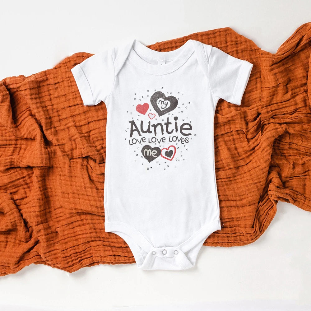ICH LIEBE DICH ZUM MOND UND ZURÜCK & My Auntie Liebt Mich Gedruckt Jungen Mädchen Infant Playsuits Ein Stück schöne Baby Kid Romper Body