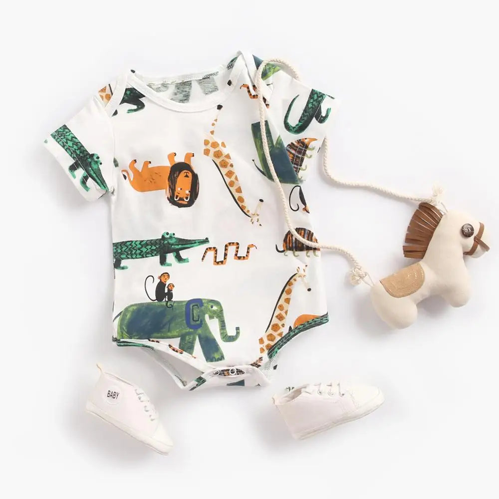 Sanlutoz Kurzarm Baby Jungen Mädchen Sommer Bodys Baumwolle Kleinkinder Kleidung Onesies Niedlichen Cartoon Druck