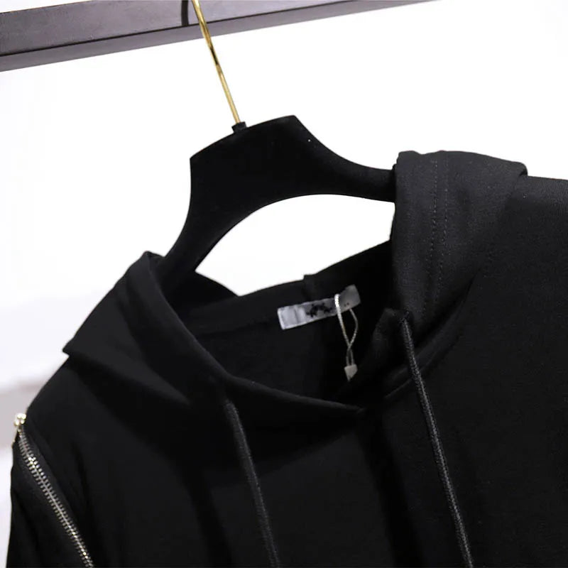 150Kg Plus Größe frauen Frühling Herbst Lose Mit Kapuze Sweatshirt Büste 154cm 6XL 7XL 8XL 9XL 10XL Lange hülse Gefälschte Zipper Top Schwarz